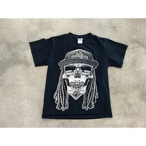 Vintage y2k Lil Wayne Skull Dreads Black Shirt Adult Size Small